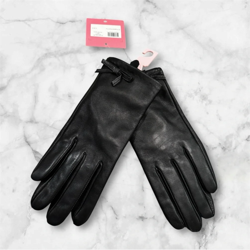 NWT Kate Spade Lambskin Mini Bow Glove Black Small